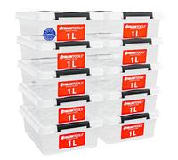 ATHLON TOOLS Set de 10 cajas de almacenamiento de 1L con tapa - 100% material virgen - transparentes - sin BPA - cajas apilables - clips de cierre grises - casi herméticas - organizador