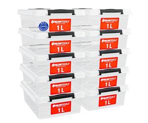 ATHLON TOOLS Set de 10 cajas de almacenamiento de 1L con tapa - 100% material virgen - transparentes - sin BPA - cajas apilables - clips de cierre grises - casi herméticas - organizador