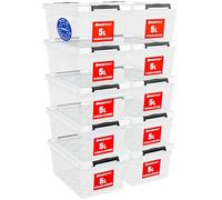ATHLON TOOLS Set de 10 cajas de almacenamiento de 5L con tapa - 100% material virgen - transparentes - sin BPA - cajas apilables - clips de cierre grises - casi herméticas - organizador