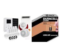 Atlantic's IPEOS MD-326R Alarma hogar, Blanco y Negro, Kit 8 Sirène Solaire + Duracell - Pilas especiales de litio 123 High Power de 6 V, paquete de 10 unidades (CR123 / CR123A / CR17345) diseñadas pa