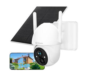 Atlantis Volta Pro PT - Cámara Wi-Fi motorizada inalámbrica de 3 MP, batería Recargable, Panel Solar IR/LED, IP65, Audio de 2 vías, detección de Movimiento, Ranura MicroSD, App, notificaciones Push
