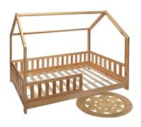 Atmosphera - Cama infantil Bosco 90x190cm con estructura de casita de juegos hecha de madera de pino para niños 6-10 años, incluye alfombra redonda de yute 80 cm 90x190cm bed with carpet