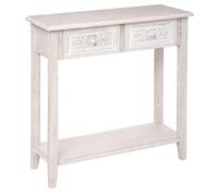 Atmosphera - Consola Hina, Madera blanqueada - An. 80 x Pr. 30 x Al. 80 cm - 2 cajones tallados, 1 Estante - Mueble de almacenaje para recibidor y salón