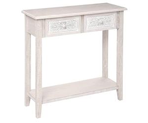 Atmosphera - Consola Hina, Madera blanqueada - An. 80 x Pr. 30 x Al. 80 cm - 2 cajones tallados, 1 Estante - Mueble de almacenaje para recibidor y salón