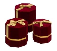 ATMOSPHERA CREATEUR D'INTERIEUR - Juego de 3 cajas de regalo navideñas hexagonales de terciopelo rojo