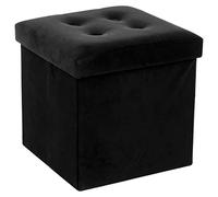 Atmosphera – Puff plegable 'Lysandre' Negro efecto terciopelo con tapa 38x38 cm