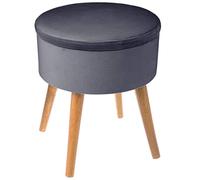 ATMOSPHERA CREATEUR D'INTERIEUR Taburete de terciopelo de almacenamiento gris oscuro, D. 36 x H. 44 cm (JJ324)