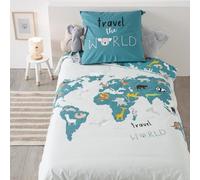 Atmosphera - Juego de Cama Infantil «Carte du Monde» - algodón 140 x 200 cm