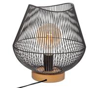 Atmosphera - Lámpara de mesa con cable Jena - Negra - D. 26 x H. 28 cm - Base de hierro y haya - Para salón, dormitorio, oficina