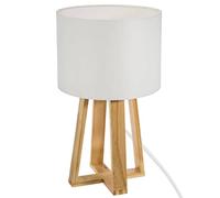 Atmosphera - Lámpara de mesa Molu blanca, estilo escandinavo, base de madera y algodón, 35 cm de alto - Para dormitorio, salón y oficina