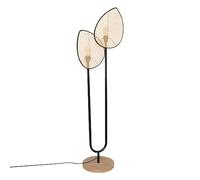 Atmosphera - Lámpara de pie doble Olme - Al. 143 cm, pantallas de caña - Metal negro y madera, diseño escandinavo - Para salón, dormitorio