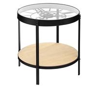 Atmosphera - Mesa Auxiliar con Reloj mecánico de Estilo Industrial, diámetro 50 x Alto 51 cm, Color Negro, Madera, Tablero de Cristal - para Sala de Estar, Mesa Auxiliar
