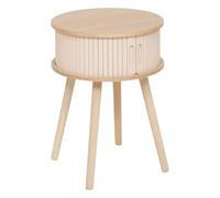 Mesita de Noche Redonda Nysos de Atmosphera en Color Crema y Madera - 40 cm de diámetro x 54 cm de Alto - 2 Puertas correderas de Lamas - para Dormitorio, salón o como Mesa Auxiliar.