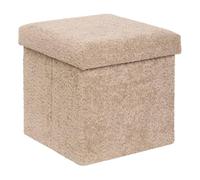 Atmosphera - Puf plegable con baúl soana en buclette beige oscuro 38 x 38 cm