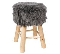 'Atmosphera Taburete Pouf redonde en Piel - Estable y Robusto - Color Gris