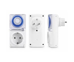 Atmoss Reloj Temporizador IP44 - Temporizador Programador Analogico para Uso Exterior, Enchufe programable 24 Horas Blanco, MAX 16A 3680W 230V, Referencia RLJ-012