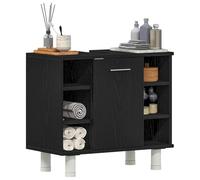 ATOMSTACK MAKER Armario de baño con aspecto de roble negro, 60 x 32 x 54 cm, con 4 estantes y puerta a ras de superficie, moderno armario de madera para baño ordenado