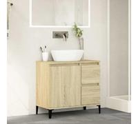 ATOMSTACK MAKER Armario de baño Sonoma roble 65 x 33 x 60 cm, madera con 2 cajones y compartimento para puerta, patas de metal, montaje izquierdo/derecho, armario de baño para orden y estilo