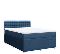 ATOMSTACK MAKER Cama con somier de 160 x 200 cm con colchón de muelles ensacados e iluminación LED, cama alta de tela azul con cabecero de madera de pino maciza, funda de poliéster transpirable y