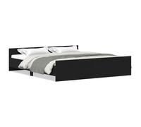 ATOMSTACK MAKER Cama de Madera Maciza Con Cabecero y Pie de Cama, Estructura en Aglomerado y Pino, Color Roble Negro, 203 x 183 x 50 cm, para Colchón 180 x 200 cm (Super King Size), Montaje Fácil
