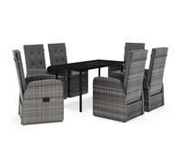 ATOMSTACK MAKER HOMELEN Juego de muebles de jardín de 7 piezas + vajilla resistente a la intemperie + respaldo ajustable + marco de acero de ratán sintético y placa de cristal gris/negro 140 x 70 x 74