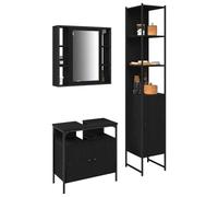 ATOMSTACK MAKER Juego de muebles de baño de 3 piezas: armario con espejo + armario bajo lavabo + armario alto de madera de roble negro, montaje en pared, para baños pequeños y grandes