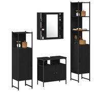 ATOMSTACK MAKER Juego de muebles de baño de 4 piezas con efecto roble negro, armario con espejo, armario bajo lavabo y 2 armarios inferiores, madera, 5 puertas, plano, moderno, para baños pequeños
