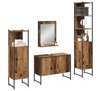 ATOMSTACK MAKER Juego de muebles de baño de 4 piezas con espejo y armario alto - Marrón, 33 - 185,5 cm, minimalista, resistente a la humedad, 8 estantes, 4 puertas, para baños pequeños y grandes