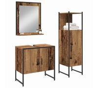ATOMSTACK MAKER Mueble de baño de 3 piezas con espejo y armario alto de madera marrón, 33 - 60 cm de ancho, montado en la pared, resistente a la humedad, para baños pequeños