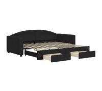ATOMSTACK MAKER Sofá Cama Plegable 2 en 1 Negro, Tumbona Diaria Con 2 Cajones Deslizantes, 90x190 cm, Estructura de Madera y Metal, Tapizado en Poliéster, Ideal para Espacios Pequeños y Visitas