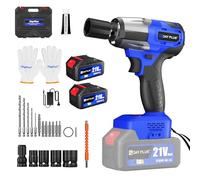 Atornillador de impacto con batería, 550 N.m, 1/2 pulgadas, azul, atornillador de impacto inalámbrico, atornillador de impacto con 2 baterías, 3400 rpm, 3 en 1 con luz LED, 4 enchufes, 12 taladros