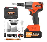 Atornillador de impacto con batería, 550 N.m, 1/2 pulgadas, color naranja, atornillador de impacto con batería de 4,0, 3400 rpm, llave de impacto 3 en 1 con luz LED, 4 enchufes, 12 taladros, para casa