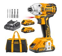 Atornillador de Impacto sin escobillas INGCO 20V Taladro Atornillador Batería 180 Nm con 2 Baterías de 2Ah 1 Cargador Rápido Luz LED de trabajo CIRLI2002
