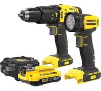 Stanley - Juego de taladro de impacto de 18 V y linterna LED, 1 batería 2,0 Ah Li-Ion, cargador SFMCK210D1-QW
