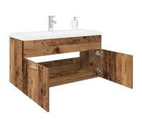 Atosonza Armario para debajo del lavabo con lavabo empotrable, aspecto de madera envejecida, 90 x 38,5 x 46 cm, con cajón y rebosadero para muebles de baño, set de invitados, inodoro