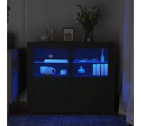 Atosonza Juego de 2 armarios auxiliares con luces LED, madera negra, mucho espacio de almacenamiento, diseño moderno con LED RGB para salón, dormitorio, oficina o pasillo
