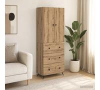 Atosonza Juego de 2 armarios de 66 x 34,5 x 90 cm, madera de roble Artisan, con 3 cajones, 2 estantes, puertas correderas para almacenamiento versátil en el salón, oficina o dormitorio