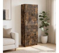 Atosonza Juego de 2 armarios de roble ahumado, 66 x 34,5 x 87 cm, versátil, con cajones, puertas y estantes para almacenamiento en el salón, oficina, pasillo o sótano