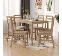 Atosonza Juego de 7 piezas de madera maciza de acacia con mesa de comedor grande y seis cómodas sillas de comedor moderno para ahorrar espacio, extensible, madera duradera