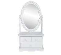 Atosonza Tocador con espejo giratorio ovalado de MDF en color blanco, mesa de maquillaje con espacio de almacenamiento, tocador con cajones, ideal para dormitorio y habitación juvenil, elegante