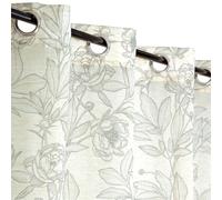 Atout Ciel - Visillo con Estampado de Hojas, 50% poliéster Reciclado, con Ojales, 140 x 240 cm, Listo para Colocar, Color Marfil