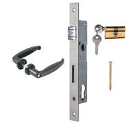ATTAS Cerradura de embutir con cilindro perfilado y par de picaportes Juego completo para puertas giratorias - Mandril de 25 mm, puerta de jardín, adecuada para puertas de jardín, función