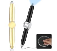 AUAUY 2 Bolígrafos Giratorio Metal, Luz LED, Fidget, AntiEstré, Negro y Oro