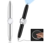 AUAUY 2 Bolígrafos Giratorios Metal, Luz LED, Fidget, Negro+Plateado