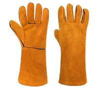 AUAUY Amarillo Guantes Trabajo, Largos Cuero Resistentes Al Calor Anticorte