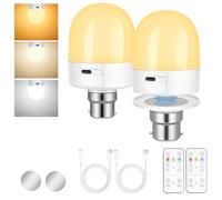 AUAUY Bombilla recargable B22 3 W, Base Magnética Desmontable, 3 Colores de Temperatura Regulables, con Control Remoto Temporizadores para Dormitorio Camping (Paquete 2)