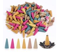 AUAUY Conos Incienso 120Pzs 6 Aromas, con 1 Soporte | 6 Aromas: Rosa, Jazmín, Sándalo Y Artemisa, Ideal Para Meditación Yoga, RelajacióN y DecoracióN del Hogar