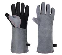 AUAUY Gris Guantes de Trabajo, Largos de Cuero Resistentes Al Calor Guantes Electricista Soldador, Guantes Trabajo Hombre y Mujeres, Guantes Anticorte Mechanix para Barbacoa, JardineríA, Horno