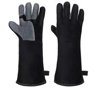 AUAUY Negro Guantes de Trabajo Largos de Cuero Resistentes al Calor, Guantes Electricista y Soldador, para Hombre y Mujer, Anticorte Mechanix para Barbacoa, Jardinería, Horno