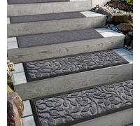 Aucuda Juego de 2 alfombrillas para escalones exteriores de goma, 76 x 22 cm, resistentes a la intemperie y antideslizantes, antideslizantes, para exteriores, para verano, antideslizantes, color gris.